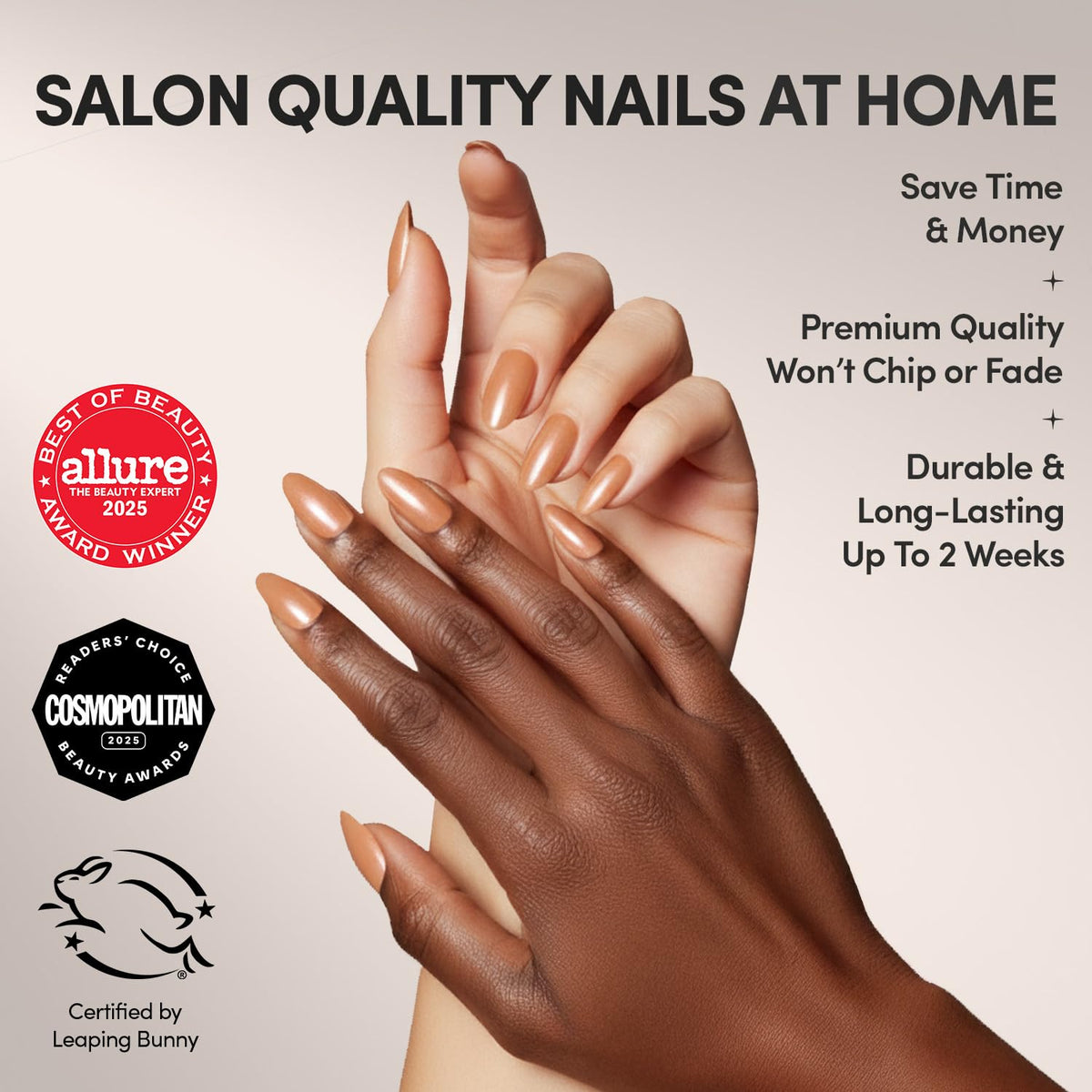 Glamnetic Press On Nails Short Almond showing various sizes