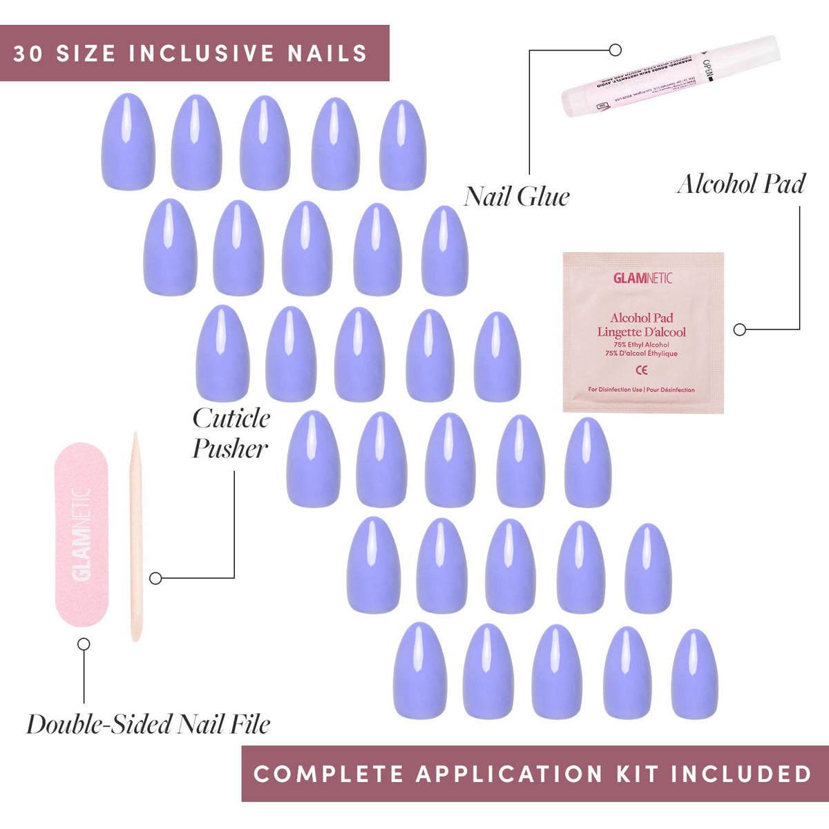 Glamnetic Press On Nails Short Almond showing various sizes