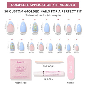 Glamnetic Press On Nails Short Almond various sizes display