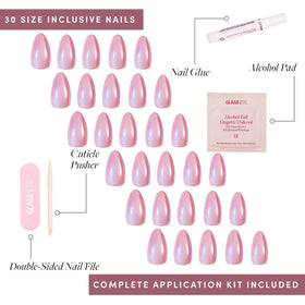 Glamnetic Press On Nails Short Almond Velvet showing various sizes