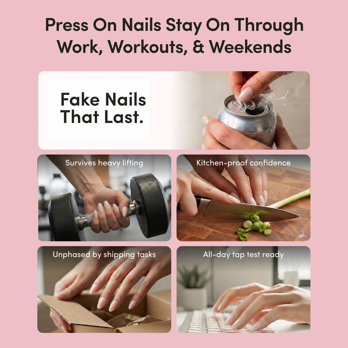 Glamnetic Press On Nails Short Almond with cuticle stick and file
