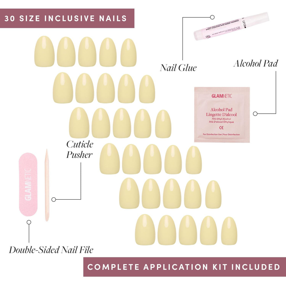 Glamnetic Press On Nails Short Oval Glossy kit with cuticle stick
