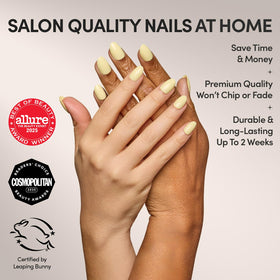 Glamnetic Press On Nails Short Oval Glossy pastel yellow nails close-up