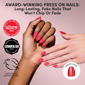 Glamnetic Press On Nails Short Oval Glossy red nails front view