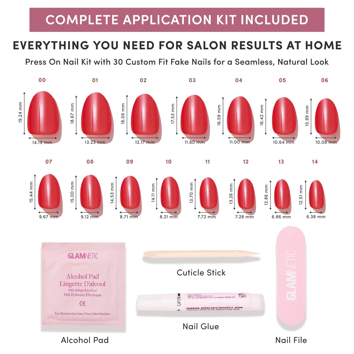 Glamnetic Press On Nails Short Oval Glossy showing various sizes