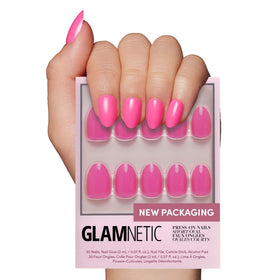 Glamnetic Press On Nails Short Oval Hot Pink full kit front view