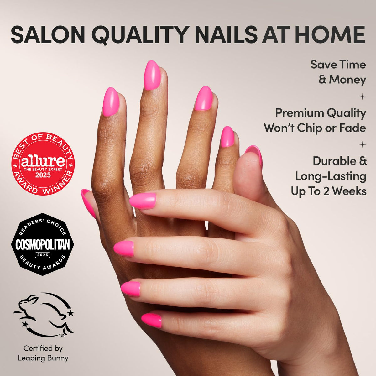 Glamnetic Press On Nails Short Oval Hot Pink glossy finish