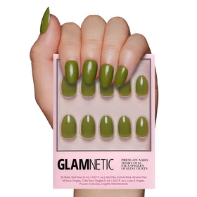 Glamnetic Press On Nails Short Oval Moss Green front view