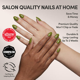 Glamnetic Press On Nails Short Oval Moss Green kit contents