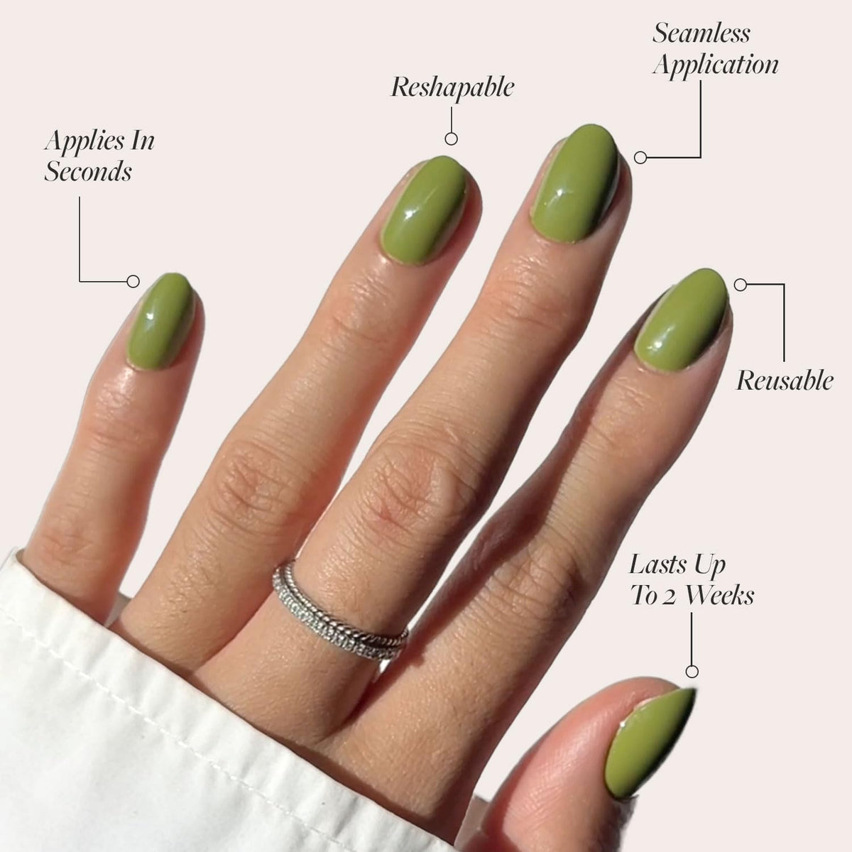 Glamnetic Press On Nails Short Oval Moss Green side view