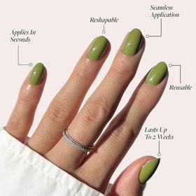 Glamnetic Press On Nails Short Oval Moss Green side view