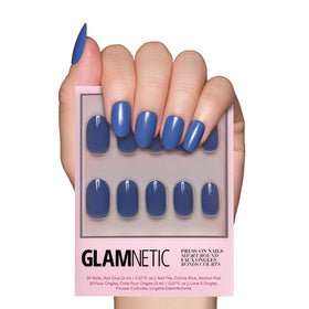 Glamnetic Press On Nails short round glossy dark blue kit front view