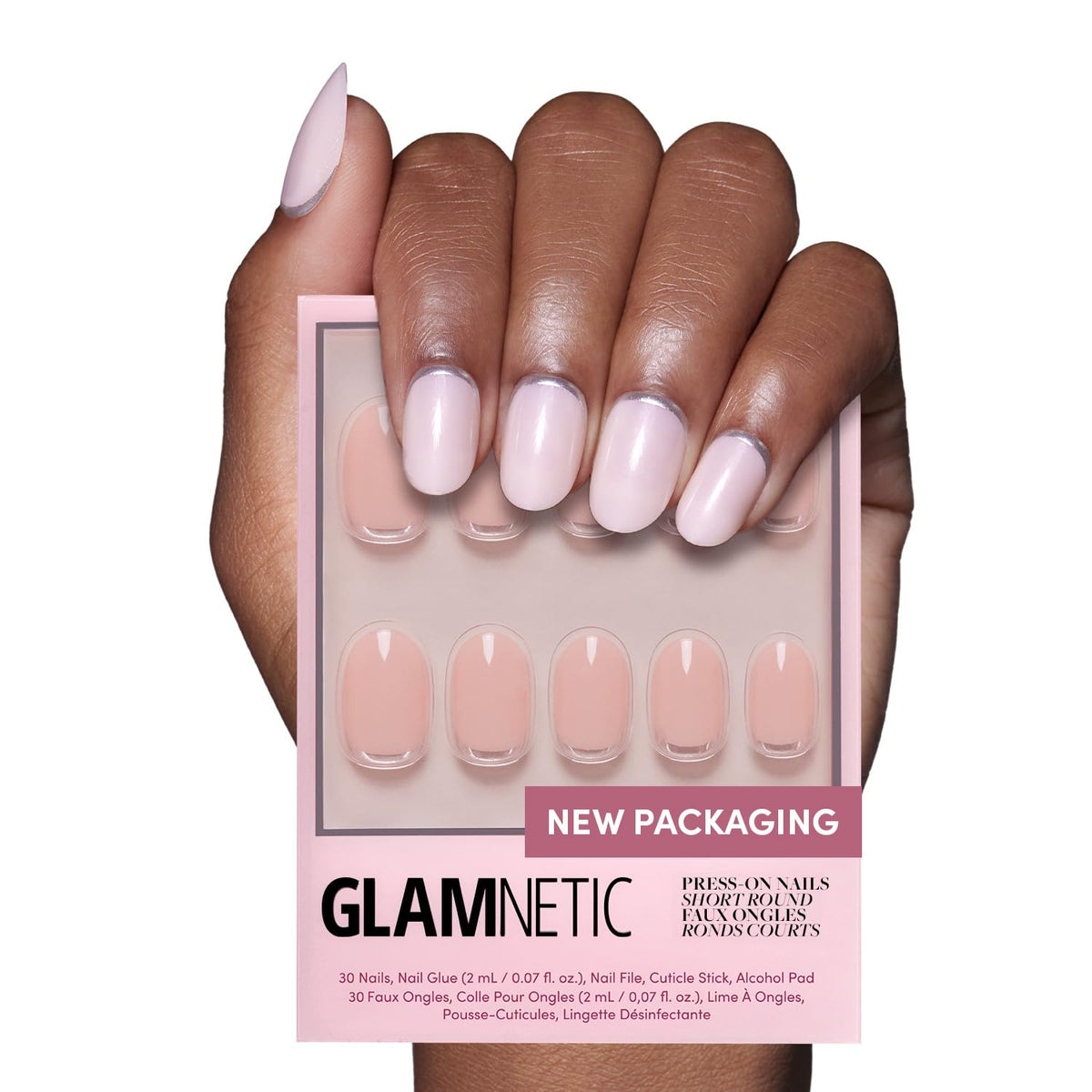 Glamnetic Press On Nails short round glossy kit front view