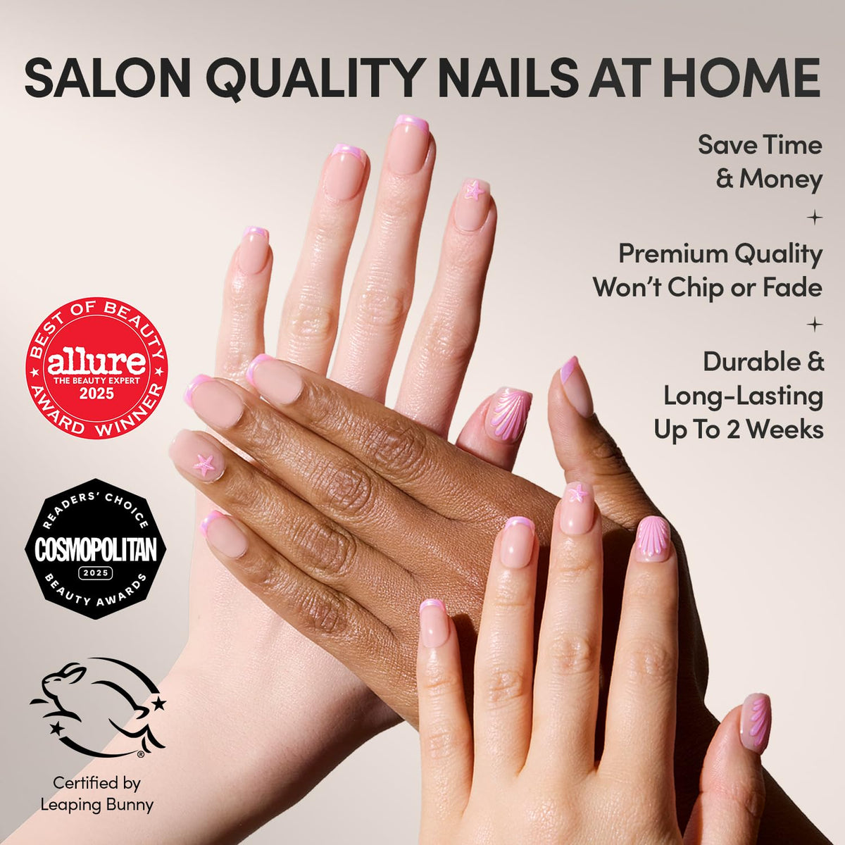 Glamnetic Press On Nails Short Squoval Chrome set with nail glue and file