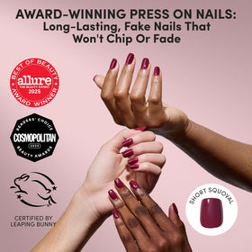 Glamnetic Press On Nails Short Squoval Dark Maroon close-up of nails