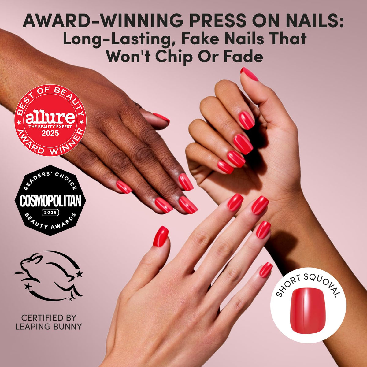 Glamnetic Press On Nails Short Squoval Glossy 30 Pc Kit with included accessories