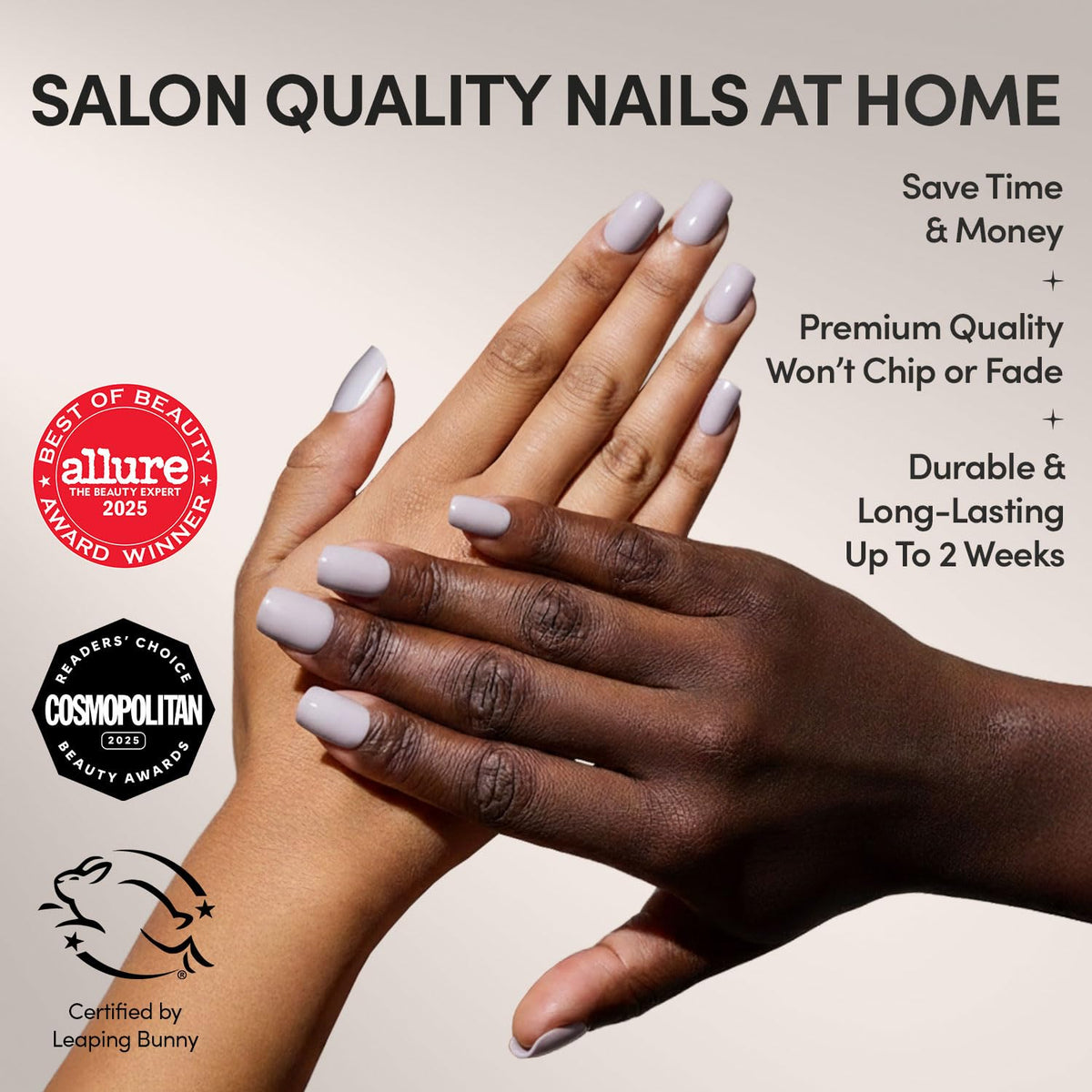 Glamnetic Press On Nails Short Squoval Glossy pale lilac grey colour