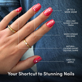 Glamnetic Press On Nails Short Squoval Glossy red nails close-up