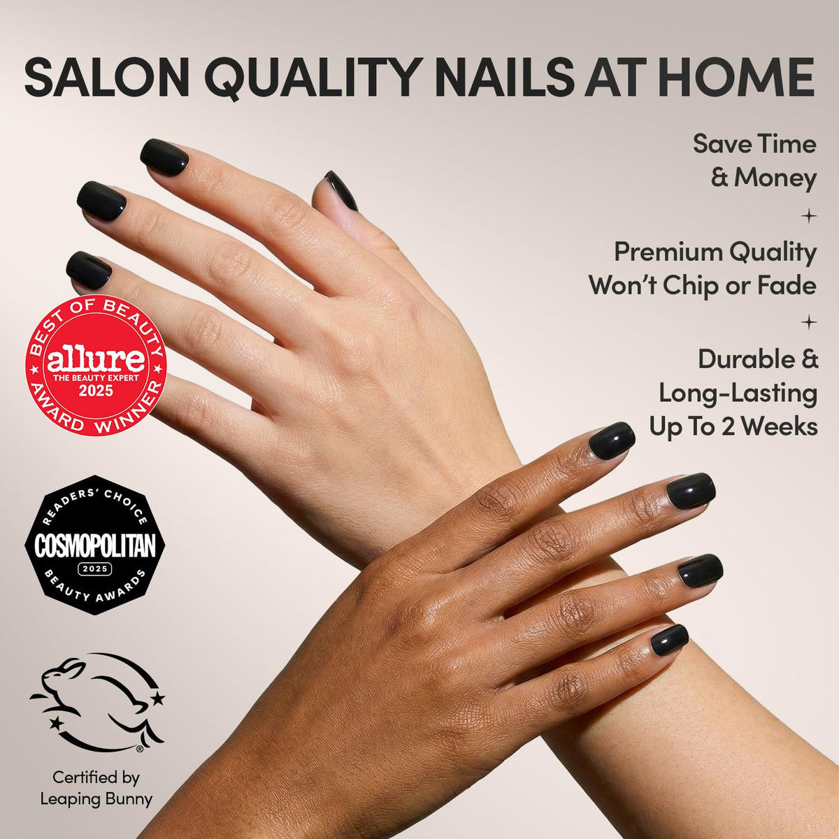 Glamnetic Press On Nails Short Squoval Jet Black packaging