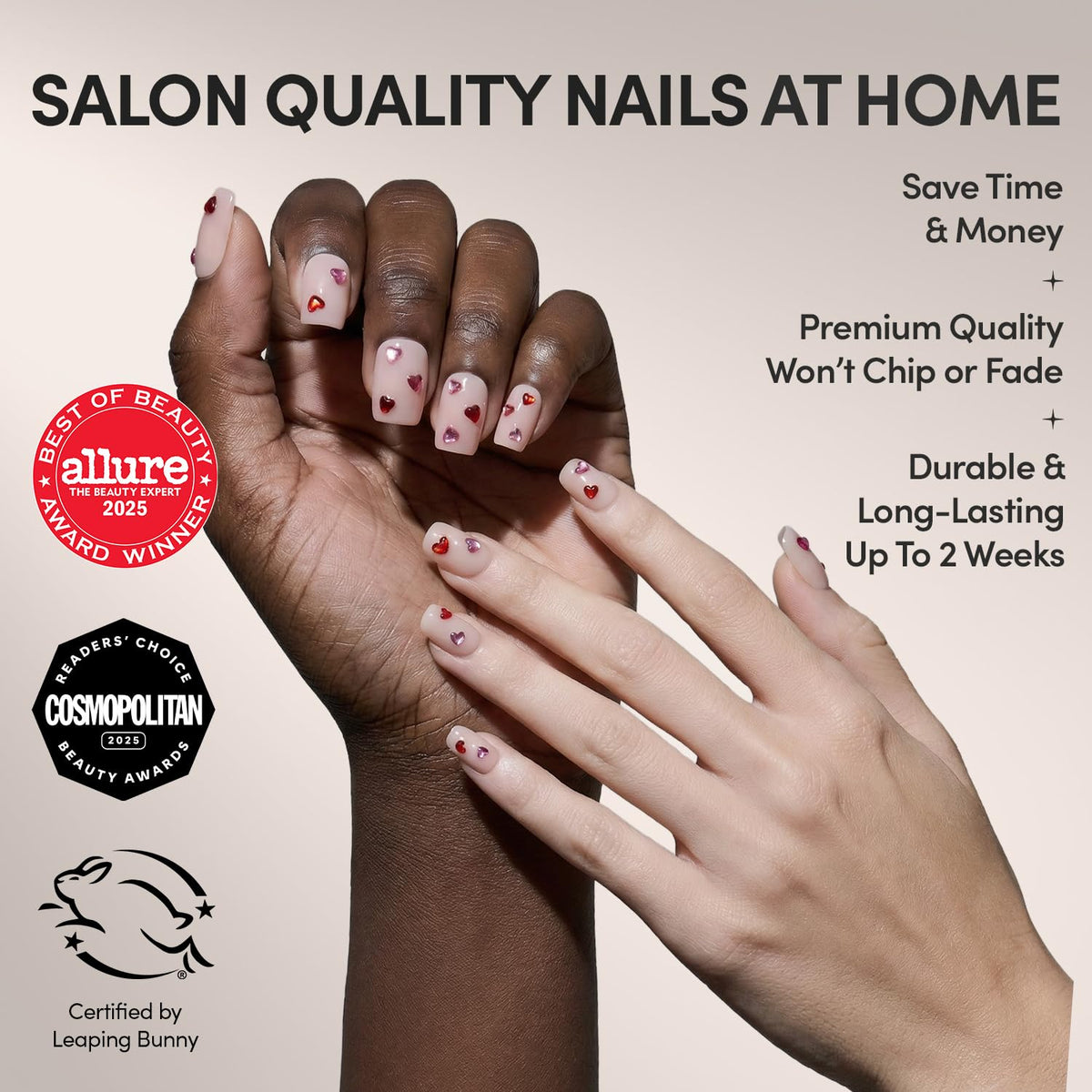 Glamnetic Press On Nails Short Squoval kit contents including glue and file