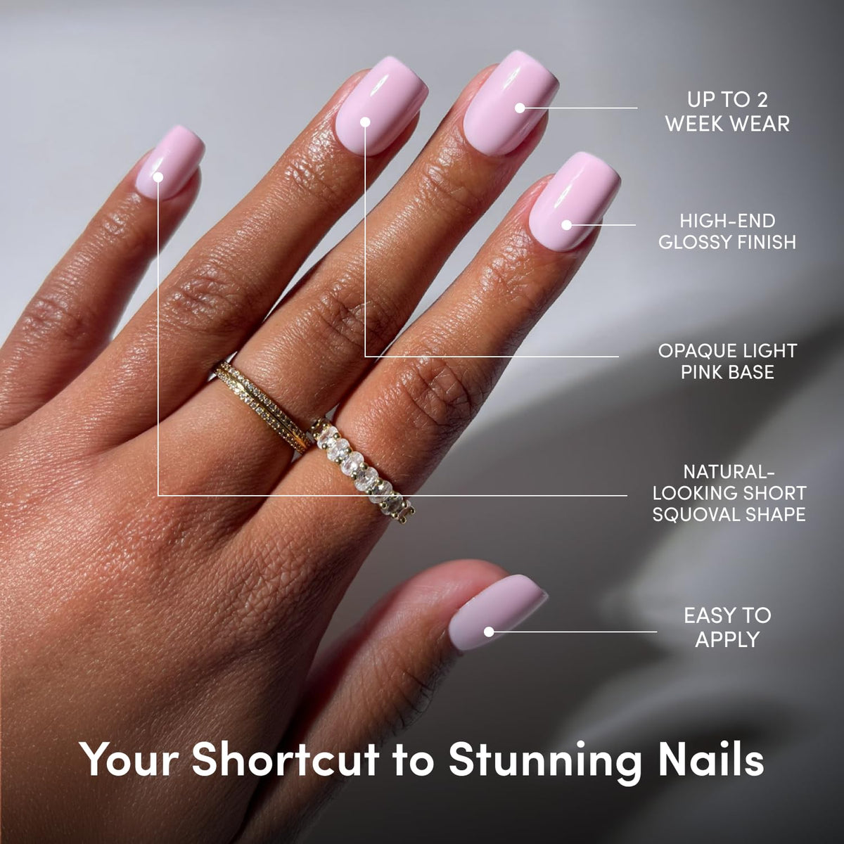 Glamnetic Press On Nails Short Squoval kit contents including glue and file