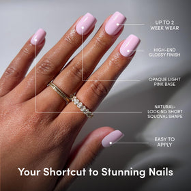Glamnetic Press On Nails Short Squoval kit contents including glue and file