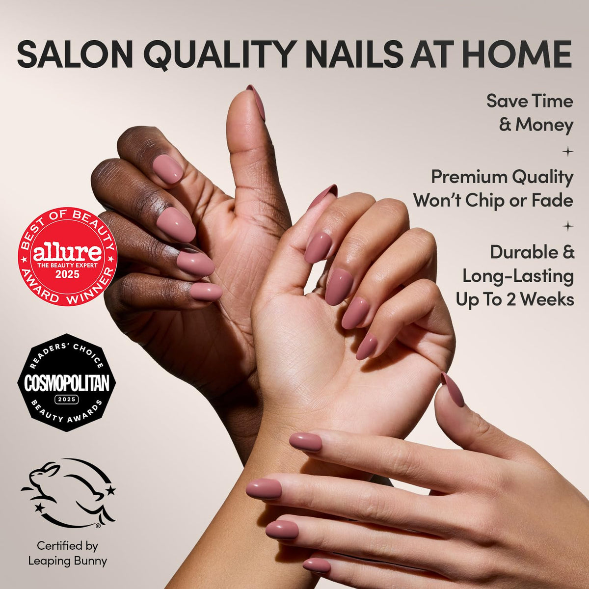 Glamnetic Press On Nails showing muted blush mauve colour