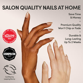 Glamnetic Press On Nails showing short almond shape and velvet finish