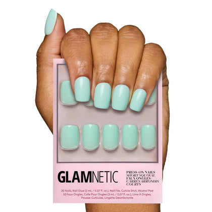 Glamnetic Press On Nails Soft Teal Short Squoval front view