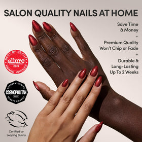 Glamnetic Press On Nails Velvet Deep Red Short Almond design