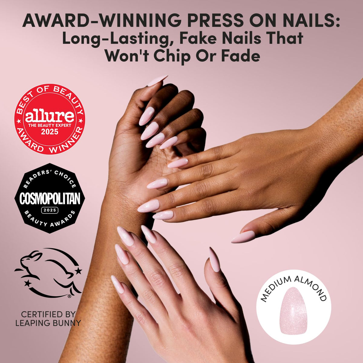 Glamnetic Press On Nails Velvet Pink Shimmer side view