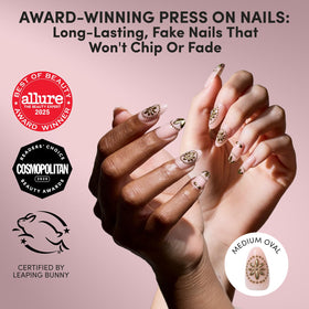 Glamnetic Press On Nails with gold foil design close-up