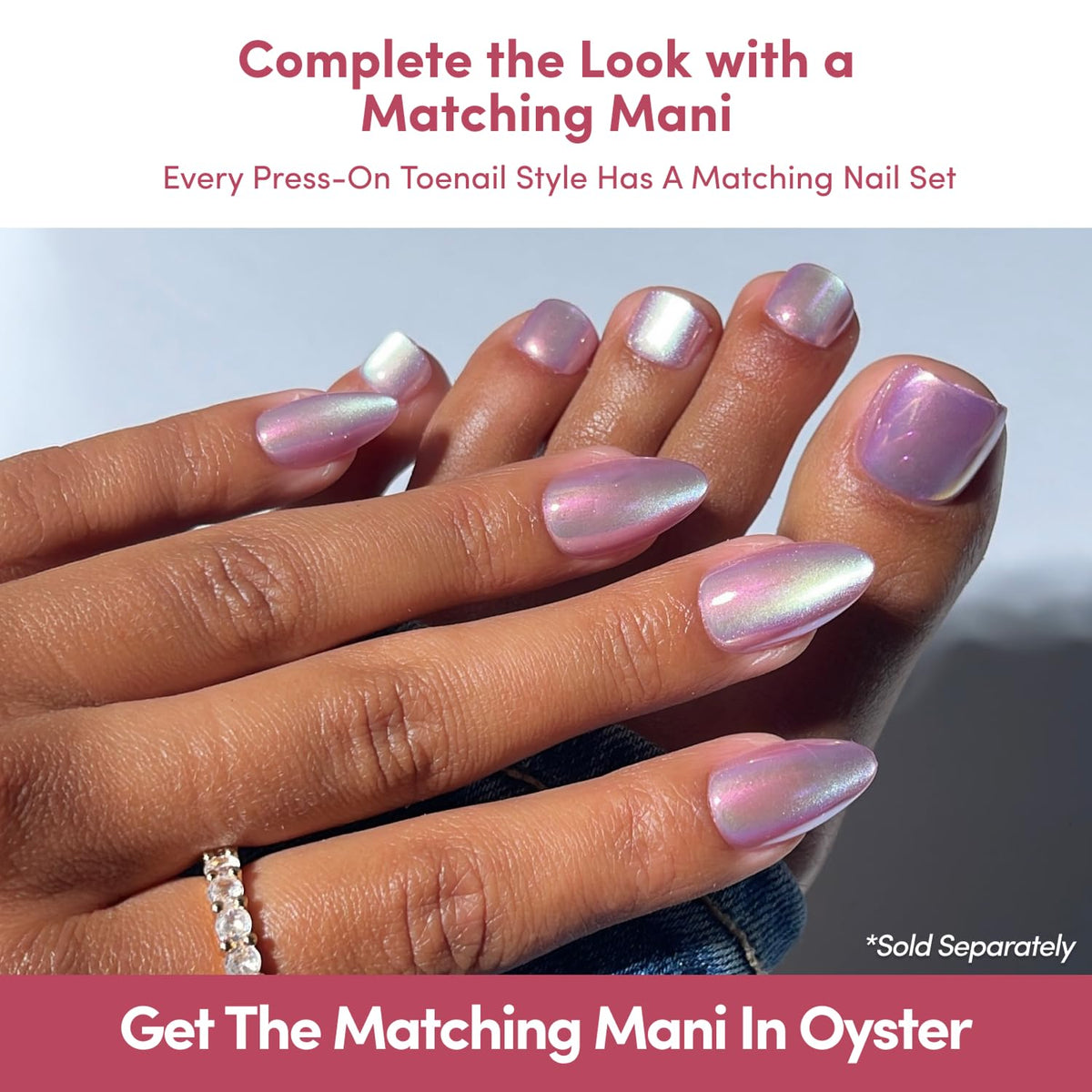 Glamnetic Press On Toenails showing pearlescent finish
