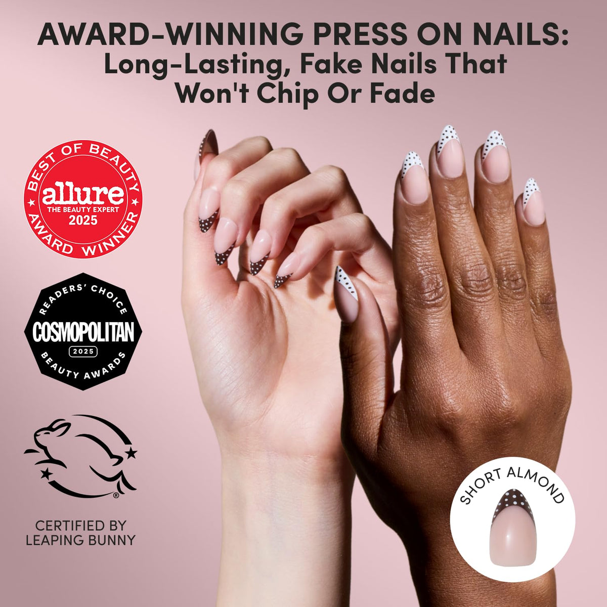 Glamnetic Short Almond Press On Nails with polka dot design