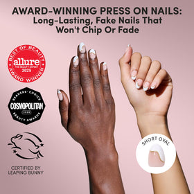 Glamnetic Short Oval Press On Nails showing abstract French tip design