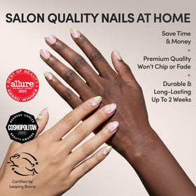 Glamnetic Strawberry Matcha Press-On Nails with pink and green swirls