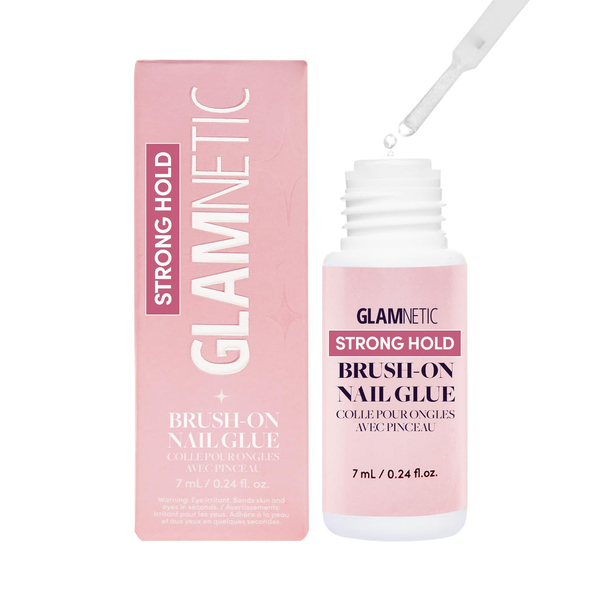Glamnetic Super Strong Brush On Nail Glue front view with brush tip applicator