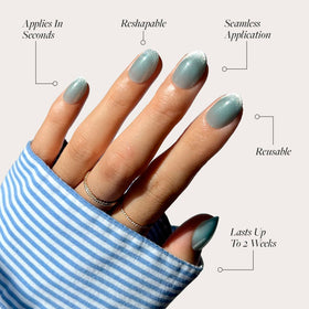 Glamnetic Velvet Press On Nails in misty gray-blue shade