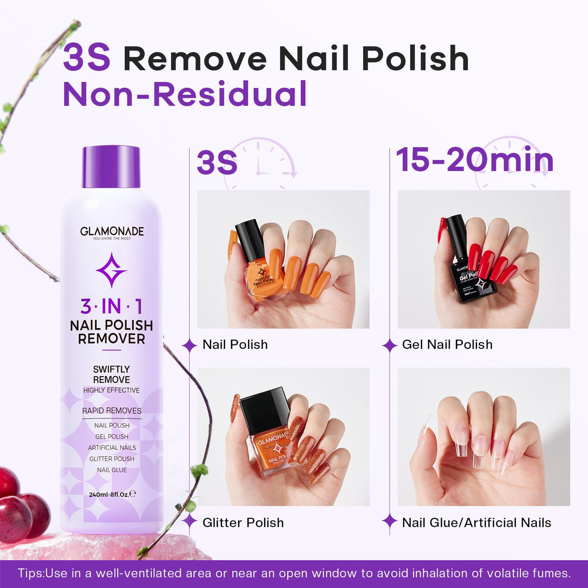 Glamonade Acetone Nail Polish Remover in use with cotton balls