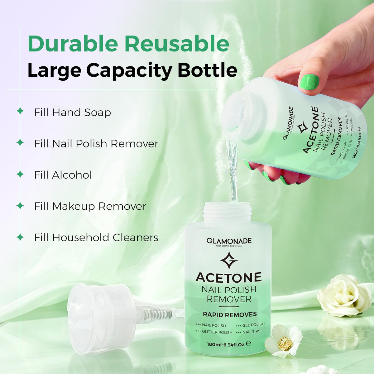 Glamonade Acetone Nail Polish Remover with nail care tools