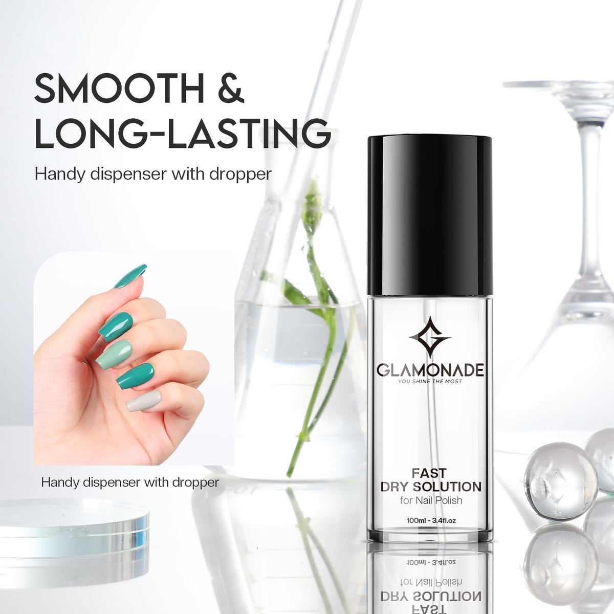 Glamonade Fast Dry Solution with various nail polishes