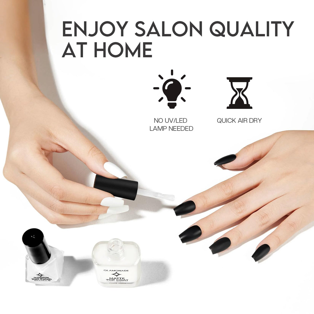 Glamonade Matte Top Coat Nail Polish displayed with glossy nail polish