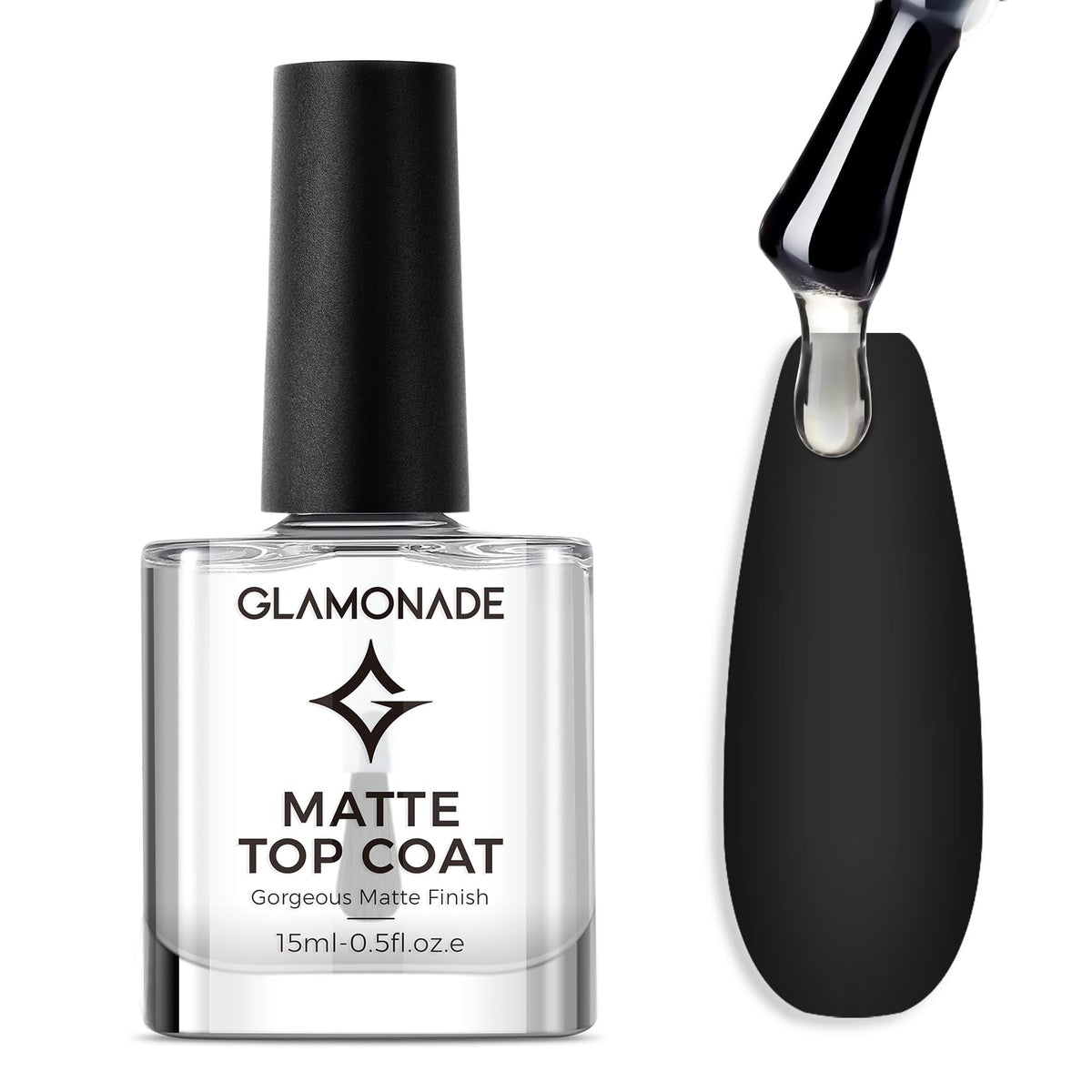 Glamonade Matte Top Coat Nail Polish front view with clear bottle