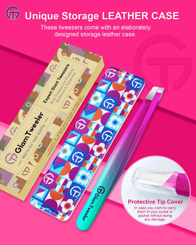 GlamTweeler Expert Slant Tip Tweezers in hand for grooming
