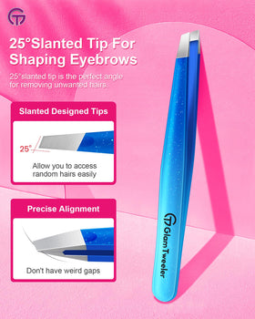 GlamTweeler Expert Slant Tip Tweezers in leather travel case