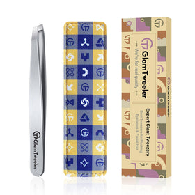 GlamTweeler Expert Slant Tip Tweezers in silver with leather case