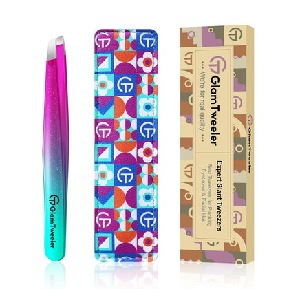 GlamTweeler Expert Slant Tip Tweezers in Sparkle Purple front view