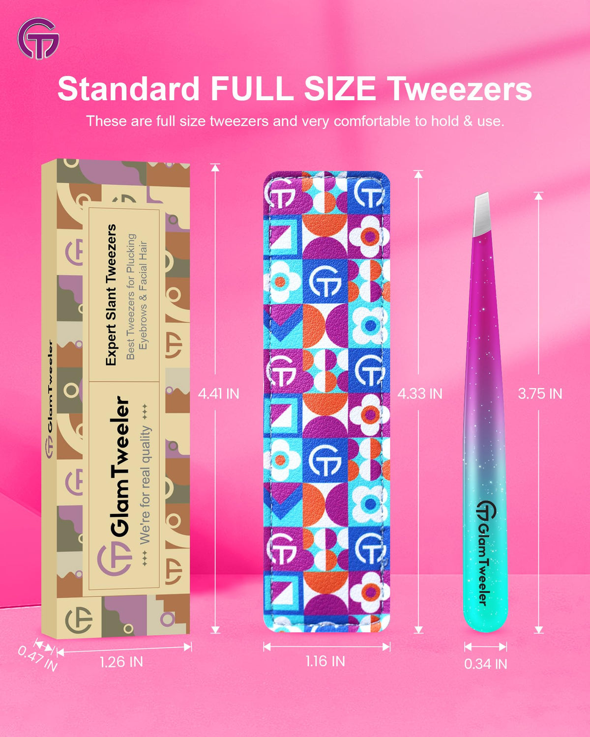 GlamTweeler Expert Slant Tip Tweezers on a beauty table
