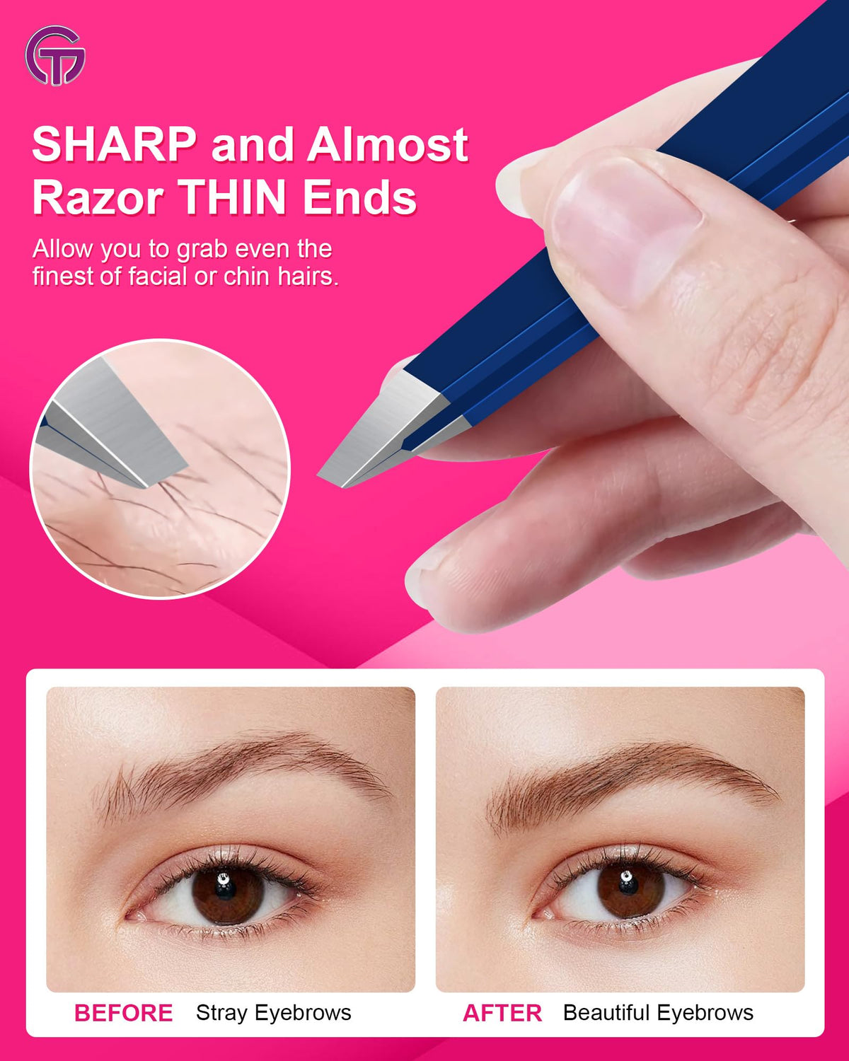 GlamTweeler Expert Slant Tip Tweezers showing ergonomic design
