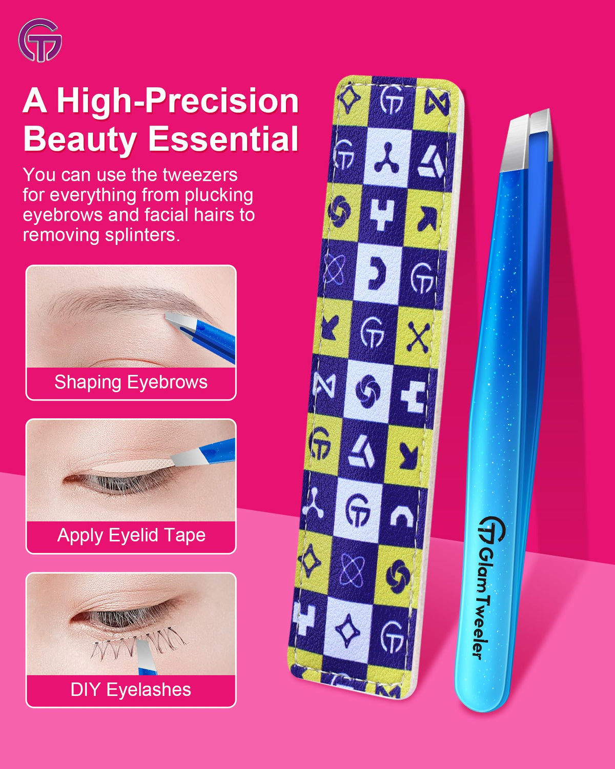 GlamTweeler Expert Slant Tip Tweezers with ergonomic design close-up